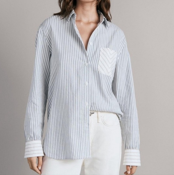rag & bone Tops - rag & bone Light Blue and White Striped Shirt. Size L
